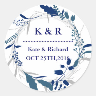 Vintage Rustic Floral Wreath Wedding Classic Round Sticker