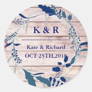 Vintage Rustic Floral Wreath Wedding Classic Round Sticker
