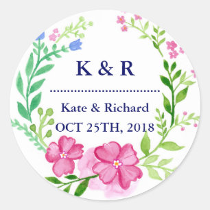 Vintage Rustic Floral Wreath Wedding Classic Round Sticker