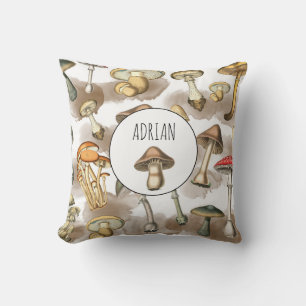 Vintage Rustic Forest Mushrooms Cushion
