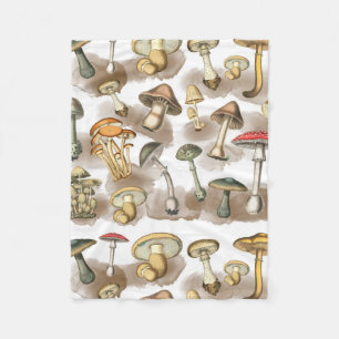 Vintage Rustic Forest Mushrooms Fleece Blanket