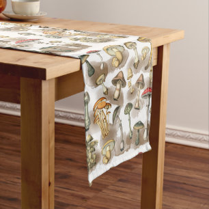 Vintage Rustic Forest Mushrooms Short Table Runner