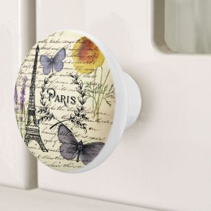 vintage rustic french butterfly paris eiffel tower ceramic knob