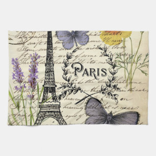 vintage rustic french butterfly paris eiffel tower tea towel