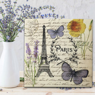 vintage rustic french butterfly paris eiffel tower tile