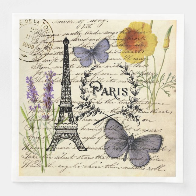 vintage rustic french eiffel tower Paris Party Napkin (Front)