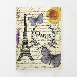 vintage rustic french eiffel tower Paris Party Tri-Fold Announcement