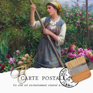 Vintage Rustic French Woman Floral Decoupage  Tissue Paper