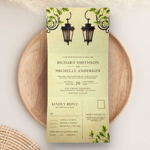Vintage Rustic Garden Lamps All in One Wedding Tri-Fold Invitation
