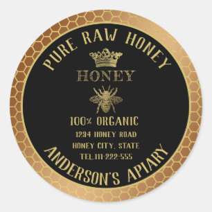 Vintage rustic gold bee crown honey comb honey jar classic round sticker