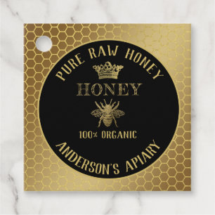 Vintage rustic gold bee crown honey comb honey jar favour tags