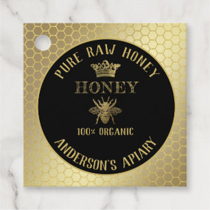 Vintage rustic gold bee crown honey comb honey jar favour tags