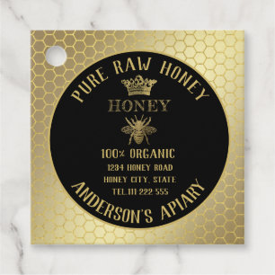 Vintage rustic gold bee crown honey comb honey jar favour tags