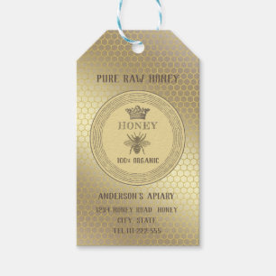 Vintage rustic gold bee crown honey comb honey jar gift tags