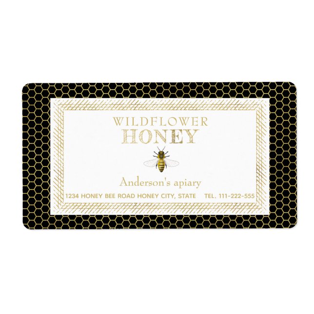 Vintage rustic gold bee honey jar (Front)