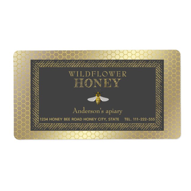 Vintage rustic gold bee honey jar (Front)