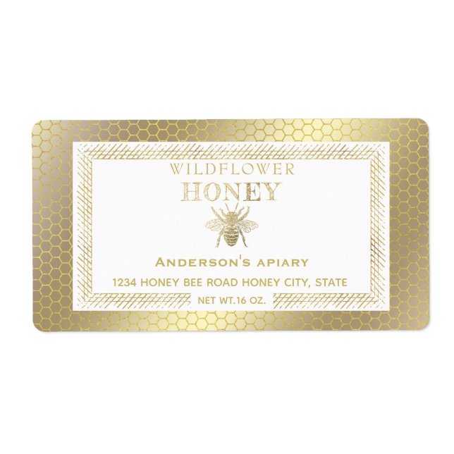 Vintage rustic gold bee honey jar (Front)