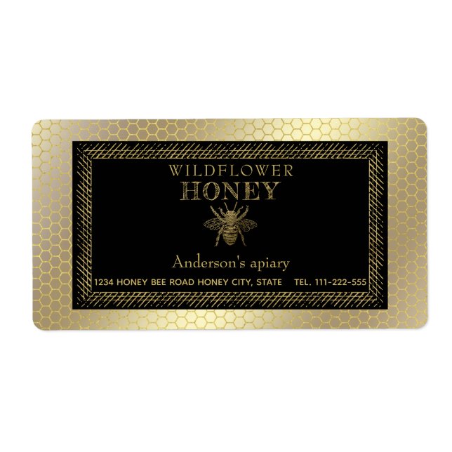 Vintage rustic gold bee honey jar (Front)