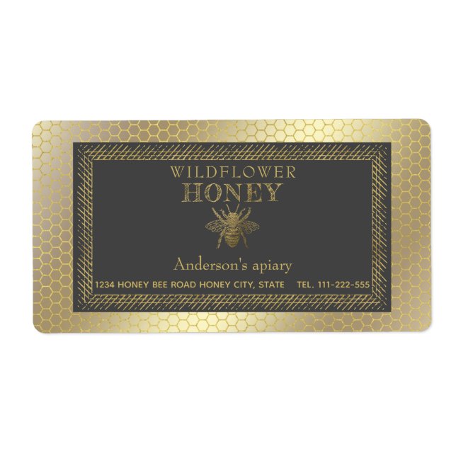 Vintage rustic gold bee honey jar (Front)