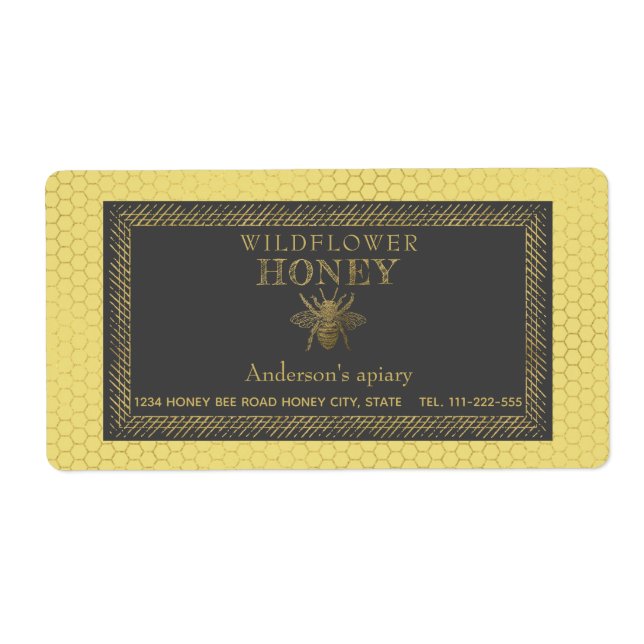 Vintage rustic gold bee honey jar (Front)