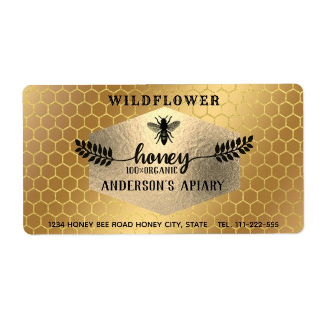 Vintage rustic gold calligraphy honey branch  jar (Front)