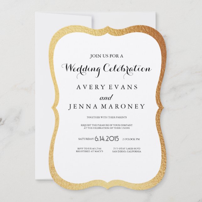 Vintage Rustic Gold Foil Border Wedding Invitation (Front)