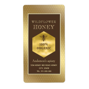 Vintage rustic gold logo queen bee honey jar