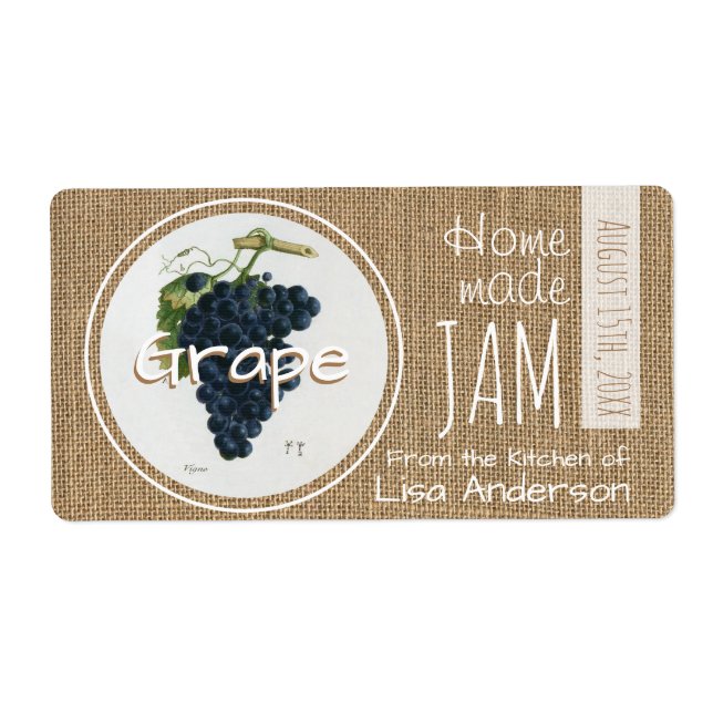Vintage Rustic Grape Jam personalized H Label (Front)