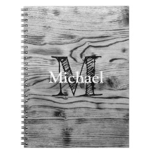 Vintage rustic gray black burnt wood Monogram Notebook