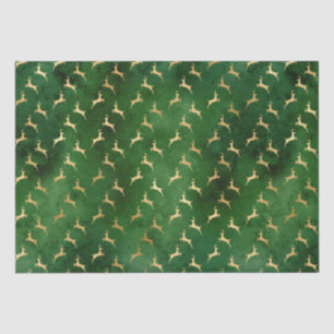 Vintage rustic green gold cute reindeers Christmas Tissue Paper
