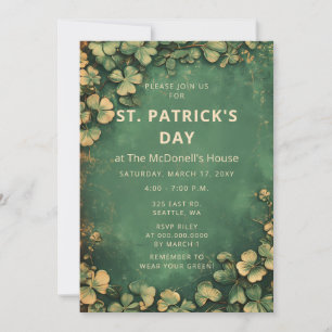 Vintage Rustic Green Gold Shamrock St Patricks Day Invitation