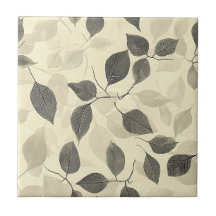 Vintage Rustic Green Leaf Pattern with Cream Base Tile