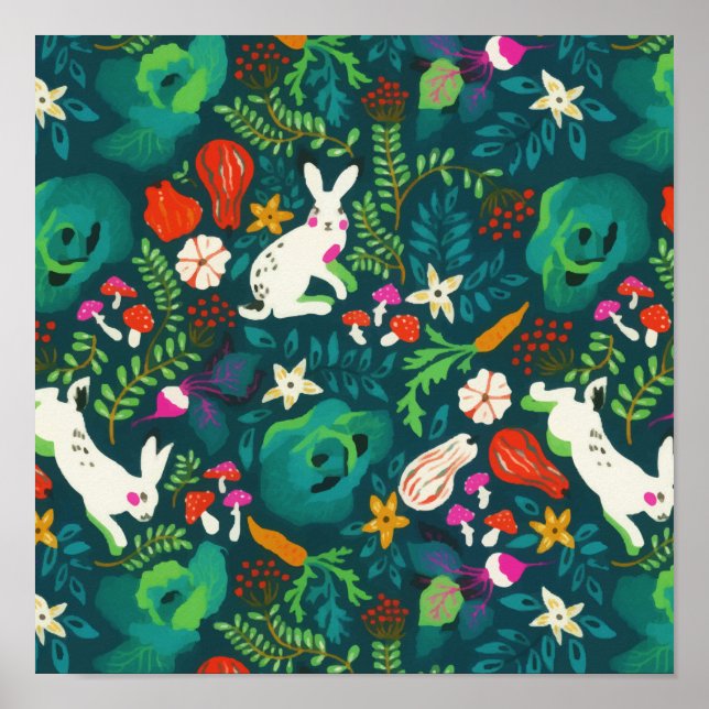 Vintage Rustic Greenery Bunny Floral Garden  Poster (Front)