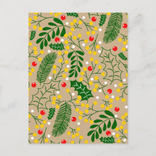 Vintage Rustic Greenery Holly Berry Christmas Announcement Postcard