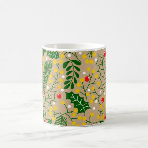 Vintage Rustic Greenery Holly Berry Christmas Coffee Mug