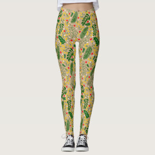 Vintage Rustic Greenery Holly Berry Christmas Leggings
