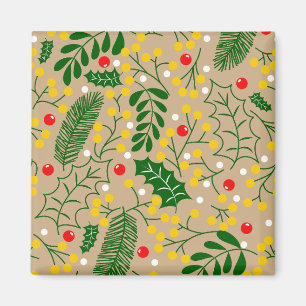 Vintage Rustic Greenery Holly Berry Christmas Magnet