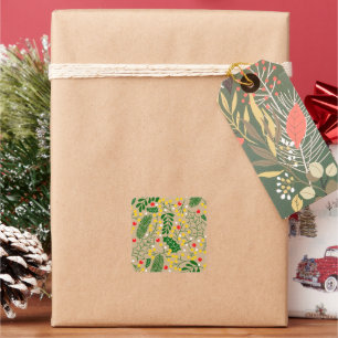 Vintage Rustic Greenery Holly Berry Christmas Square Sticker