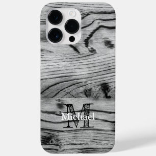 Vintage rustic grey black burnt wood Monogram Case-Mate iPhone 14 Pro Max Case