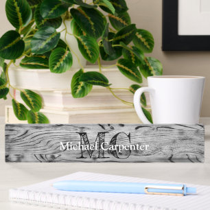 Vintage rustic grey black burnt wood Monogram Nameplate