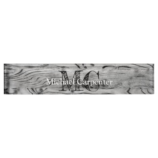 Vintage rustic grey black burnt wood Monogram Nameplate (Front)