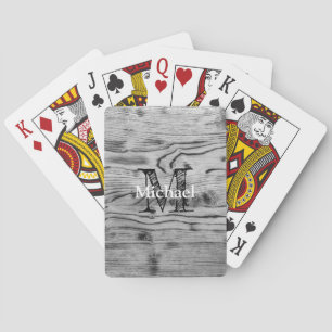 Vintage rustic grey black burnt wood Monogram Playing Cards