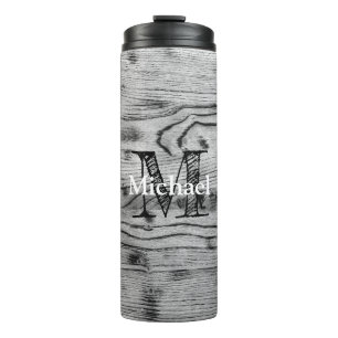 Vintage rustic grey black burnt wood Monogram Thermal Tumbler
