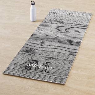 Vintage rustic grey black burnt wood Monogram Yoga Mat