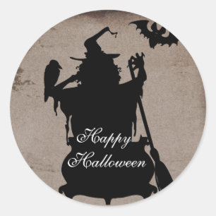 Vintage Rustic Halloween Witch Cauldron Party Classic Round Sticker