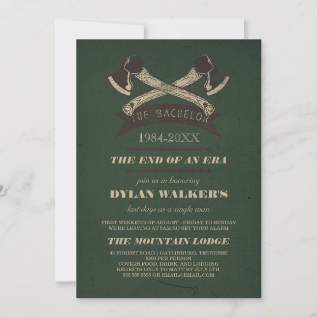 Vintage Rustic Hatchets Bachelor Party Invitation (Front)