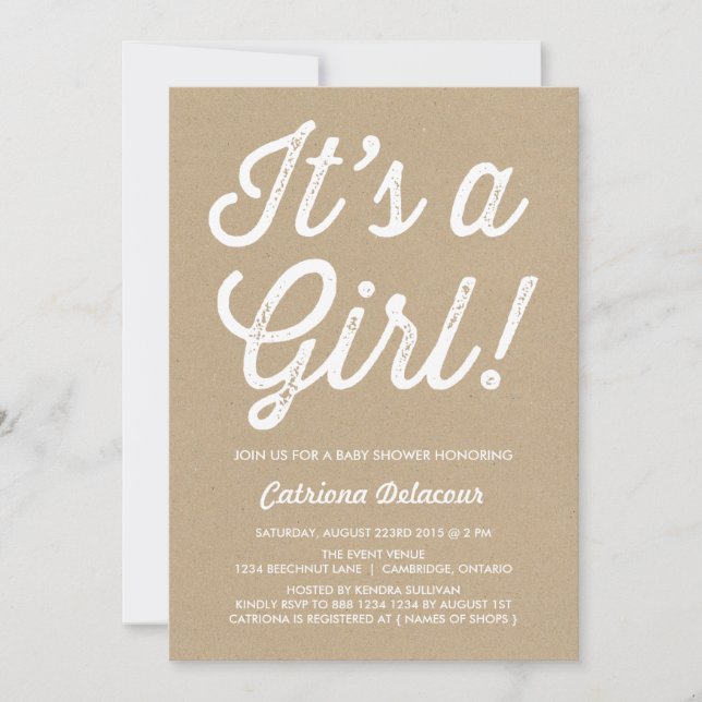 Vintage Rustic It's a Girl Baby Shower Invitation (Front)