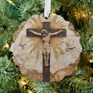 Vintage Rustic Jesus on the Cross Tree Decoration Card