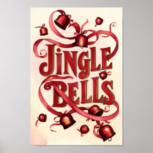 Vintage Rustic Jingle Bells Wall Art Print Poster