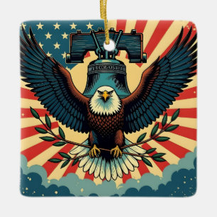 Vintage & Rustic July 4th Eagle Liberty Bell 1776 Ceramic Ornament